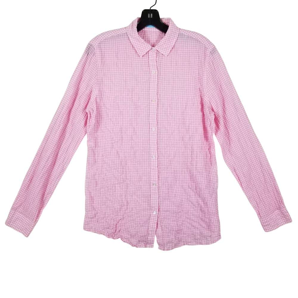 J. McLaughlin Pink Gingham Seersucker Button Down Shirt Women Small Cotton Blend